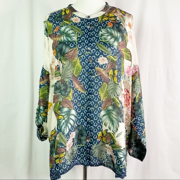 Johnny Was Abina Blouse Silk Floral Ling Sleeve 2X - Picture 2 of 14